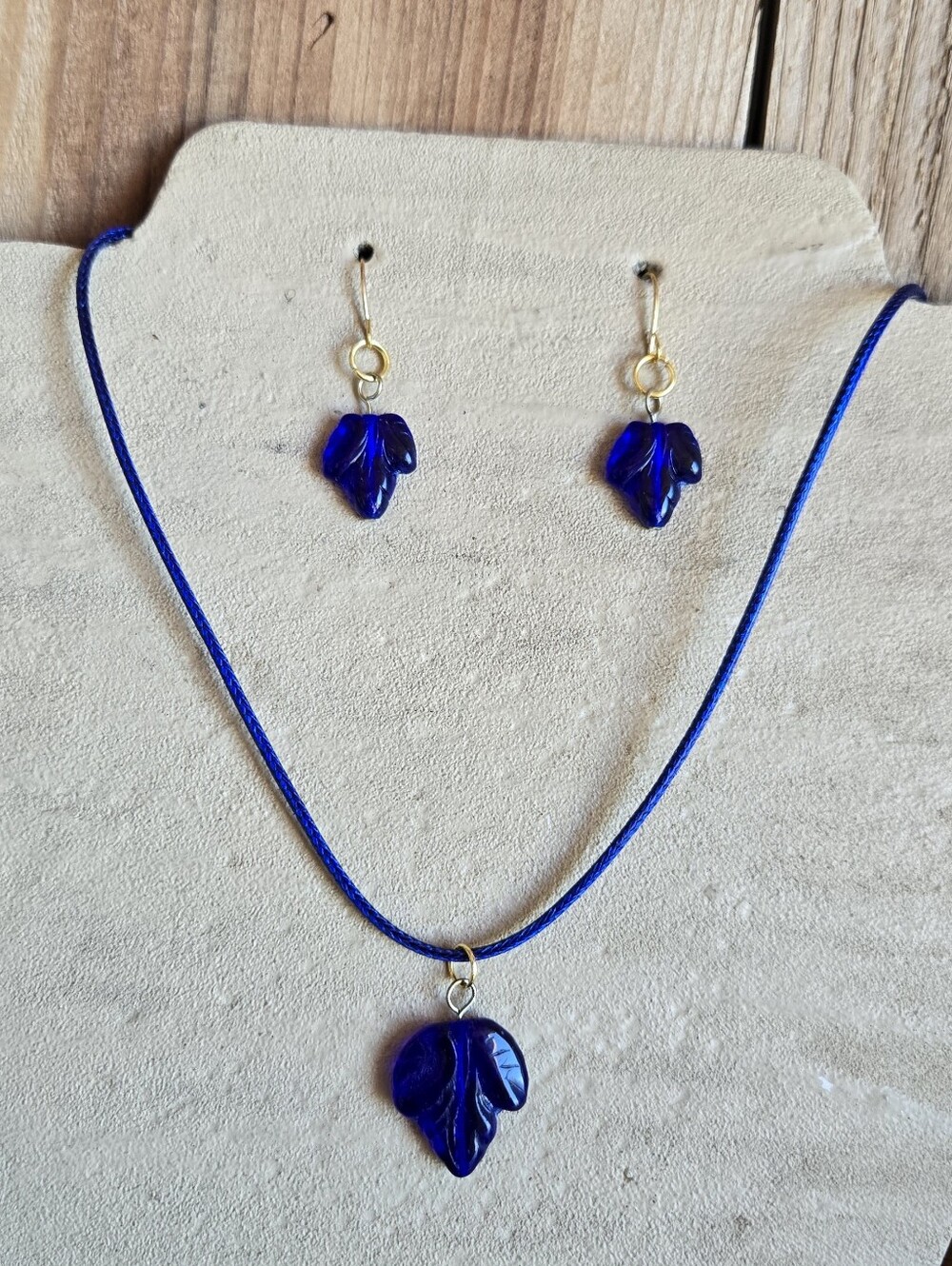 Italian Cobalt Blue Glass Leaf Jewelry Set | Necklace & Earrings